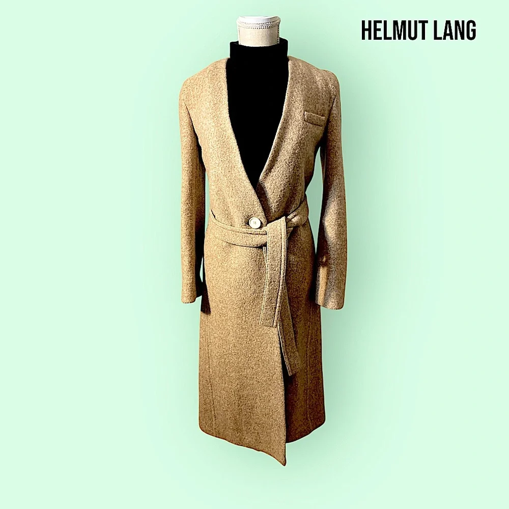 Helmut Lang Tan Trench Coat with Gold Fur Collar - Picture 3 of 16